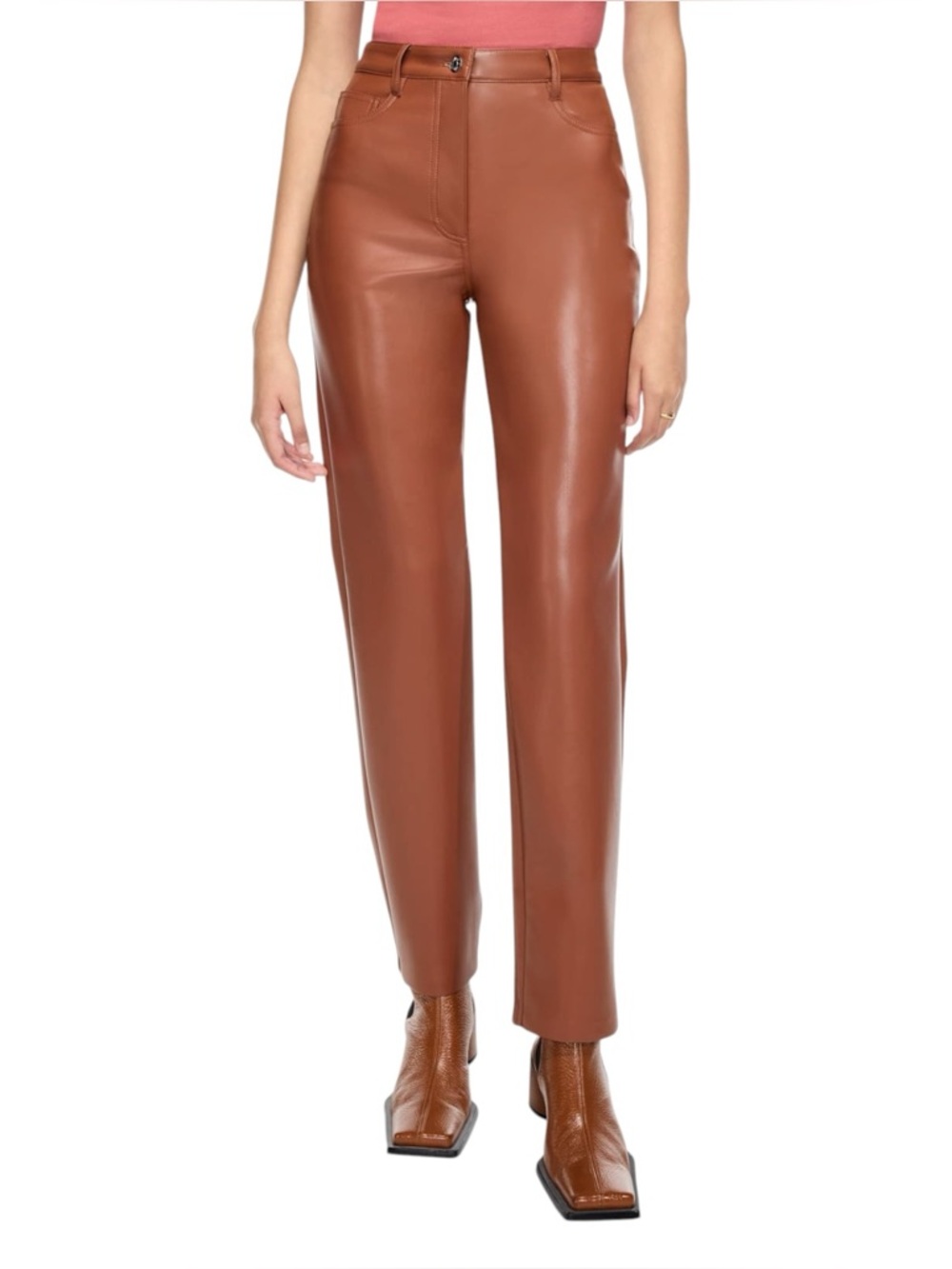 Aritzia Wilfred Melina Vegan Leather Pants Brown High Rise Straight Leg